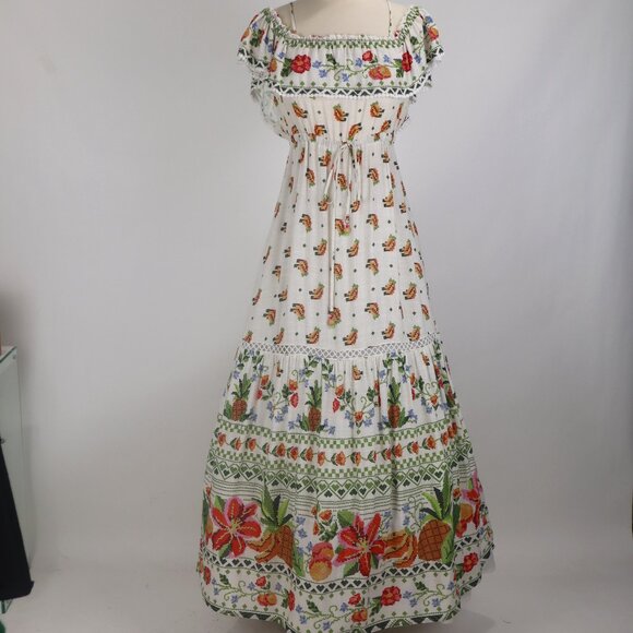 Farm Rio NWT Floral Fruit Off The Shoulder Long Embroidered Lace Maxi Dress S - Picture 1 of 12